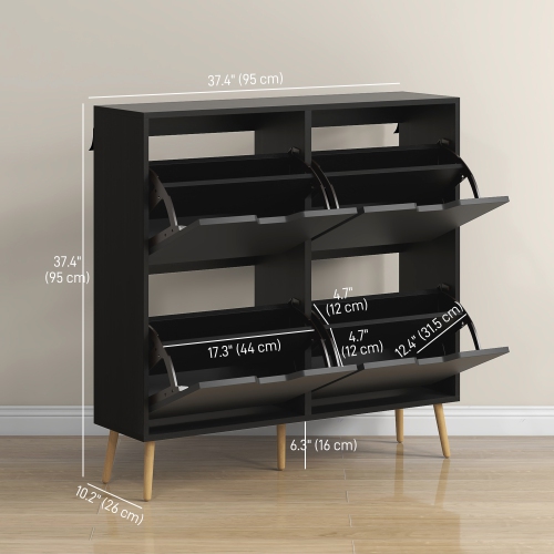HOMCOM – Armoire à chaussures avec 4 tiroirs rabattables et tablette réglable, armoire de rangement pour chaussures pour entrée, couloir, peut