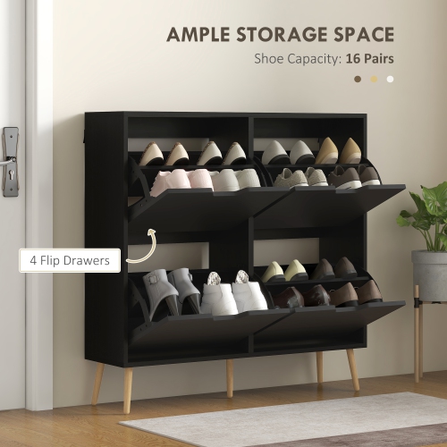 HOMCOM – Armoire à chaussures avec 4 tiroirs rabattables et tablette réglable, armoire de rangement pour chaussures pour entrée, couloir, peut