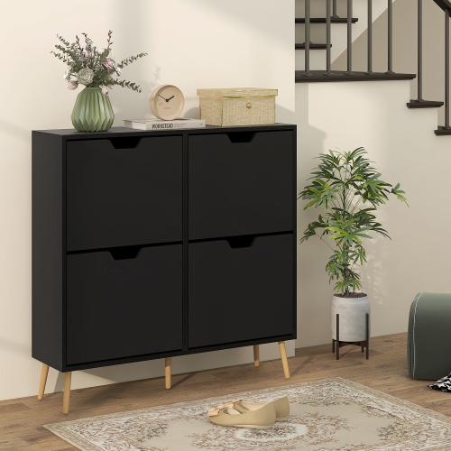 HOMCOM – Armoire à chaussures avec 4 tiroirs rabattables et tablette réglable, armoire de rangement pour chaussures pour entrée, couloir, peut
