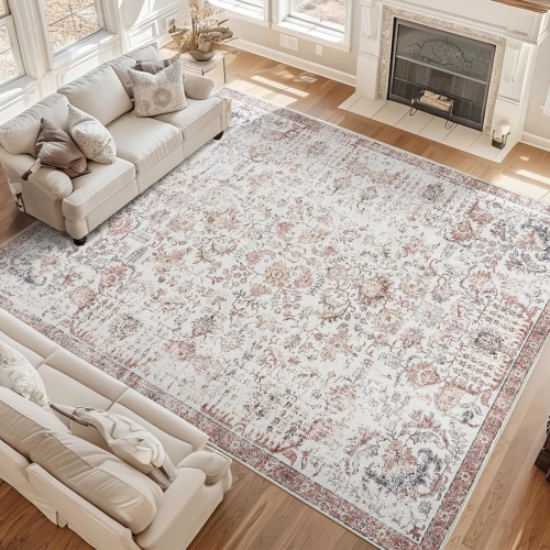 NIERBO  6 X 9 Area Rug - Large Washable Living Room Rug Vintage Distressed Floral Rug Non Slip Rug Retro Farmhouse Boho Accent Rug Bedroom Rug Low