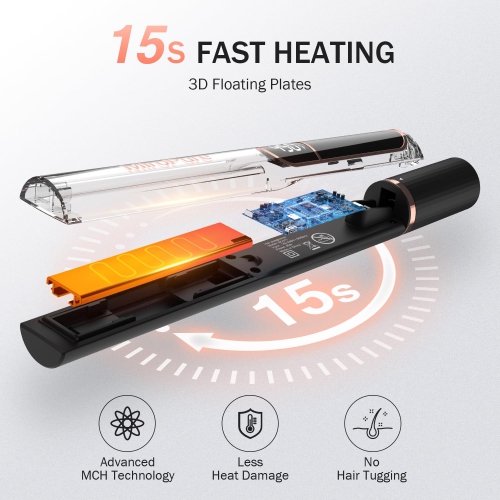 Fer à lisser MiroPure Titanium plates avec chaleur 15S, fer à cheveux à ions négatifs en céramique HGM professionnel, double tension pour femmes