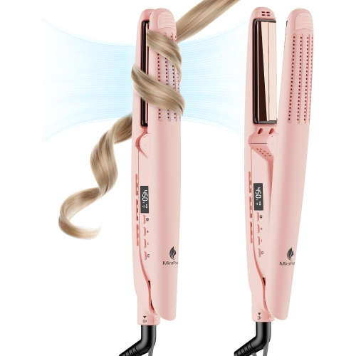 MiroPure Titanium Professional Flat Iron Hair Straightener and Curler 2 in 1 for Long Hair, Pink