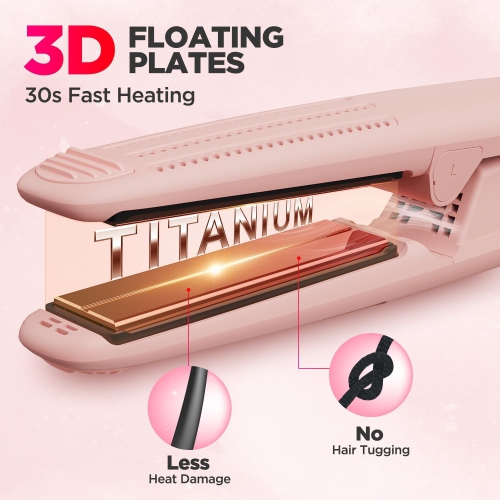 MiroPure Titanium Professional Flat Iron Hair Straightener and Curler 2 in 1 for Long Hair, Pink