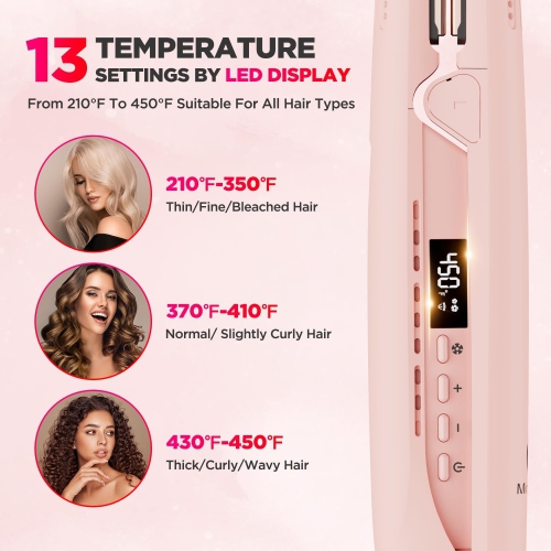 MiroPure Titanium Professional Flat Iron Hair Straightener and Curler 2 in 1 for Long Hair, Pink
