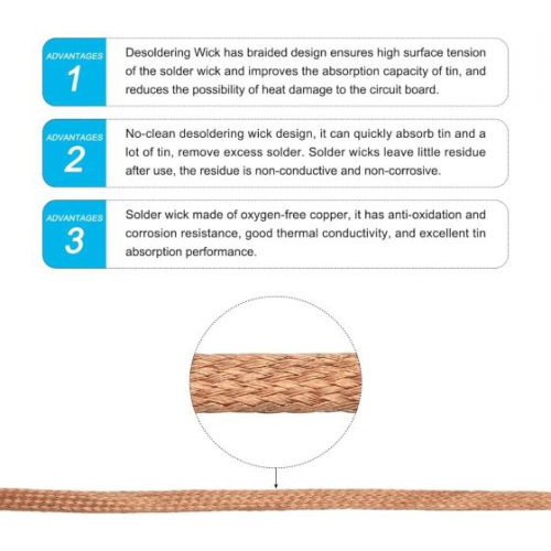 Solder Wick Braid Remover Tool, Pure Metal Desoldering Wick Wire Roll, No-Clean Solder Sucker For Electrical Component Disassembly