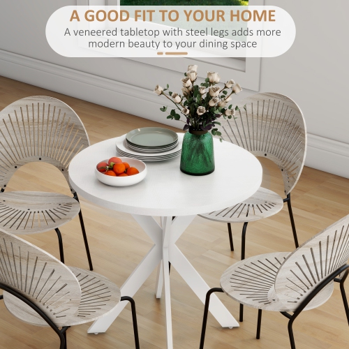 HOMCOM – Table de salle à manger ronde de 29 po pour 2-4 personnes, table de cuisine contemporaine moderne avec pattes en acier, blanc