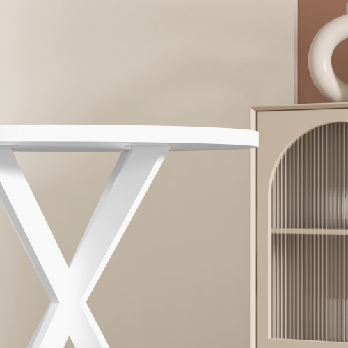 HOMCOM – Table de salle à manger ronde de 29 po pour 2-4 personnes, table de cuisine contemporaine moderne avec pattes en acier, blanc