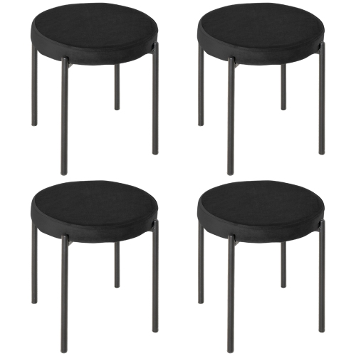 HOMCOM Modern Stacking Stools Set of 4, Backless Round Dining Chairs, Velvet-Touch Upholstered Accent Side Chairs with Metal Legs for Kitchen, Black
