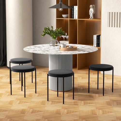 HOMCOM Modern Stacking Stools Set of 4, Backless Round Dining Chairs, Velvet-Touch Upholstered Accent Side Chairs with Metal Legs for Kitchen, Black