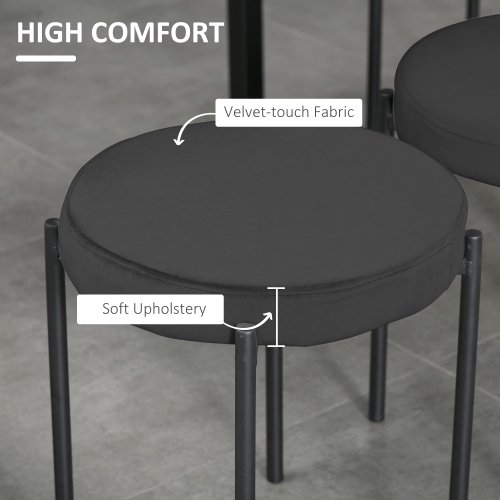 HOMCOM Modern Stacking Stools Set of 4, Backless Round Dining Chairs, Velvet-Touch Upholstered Accent Side Chairs with Metal Legs for Kitchen, Black