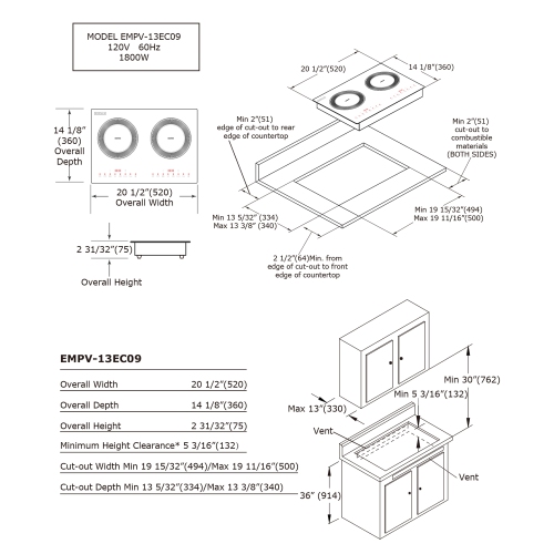 13-in Portable Dual Heating Elements 1800-W Built-in Induction Cooktop 120-V(EMPV-13EC09)