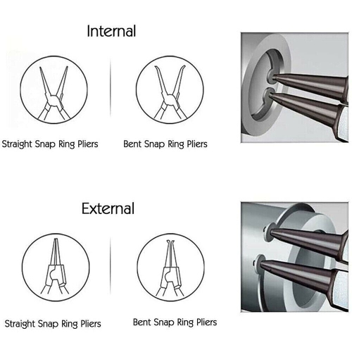 4pcs Circlip Pliers, 7 Inch, Inward Curved Straight Snap Ring, Circlip Plier Tool