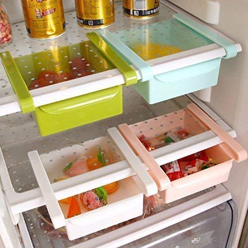 Fridge Organizer Storage Shelf ,Plastic Fridge Storage Sliding Drawer Freezer Storage Shelf Multipurpose Refrigerator Organizer Space Saver - Blue