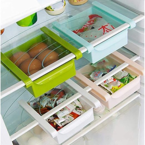 Fridge Organizer Storage Shelf ,Plastic Fridge Storage Sliding Drawer Freezer Storage Shelf Multipurpose Refrigerator Organizer Space Saver - Blue