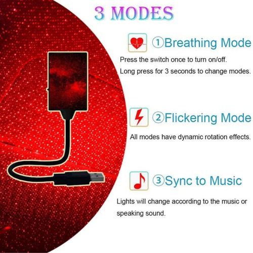 USB Car Interior Roof Atmosphere Starry Sky Lamp LED Projector Star Night Light