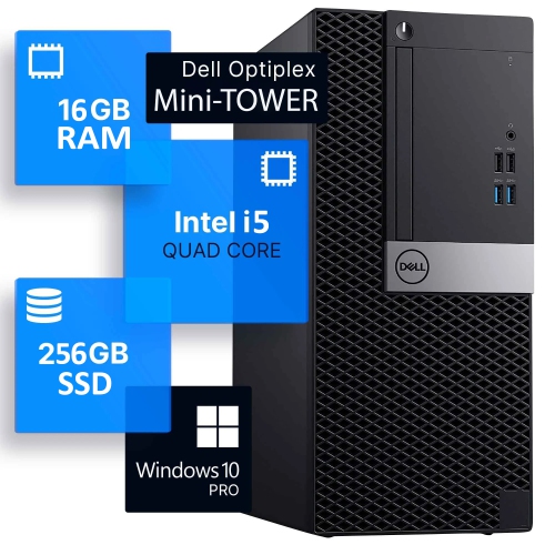 Refurbished - DELL OptiPlex Mini Tower Desktop PC - Built-in WIFI 1200 Mbps (Intel i5 Quad-Core CPU/ 16GB DDR4 RAM/ 256GB NVMe SSD/ Windows 10 Pro)