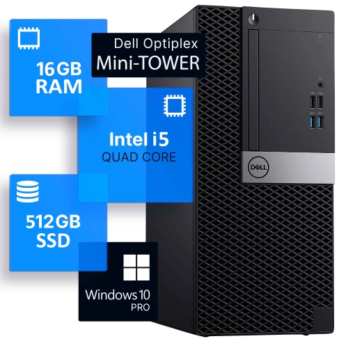 Refurbished - DELL Desktop PC OptiPlex Mini Tower Business Computer | Intel Core i5 CPU | 16GB DDR4 RAM | 512GB NVMe SSD | Windows 10 Pro | Built-in