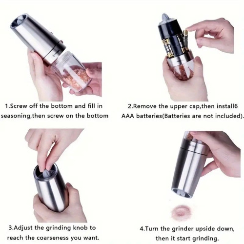 Electric Gravity Electric Pepper And Salt Grinder Set, Adjustable Coarseness