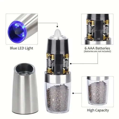 Electric Gravity Electric Pepper And Salt Grinder Set, Adjustable Coarseness