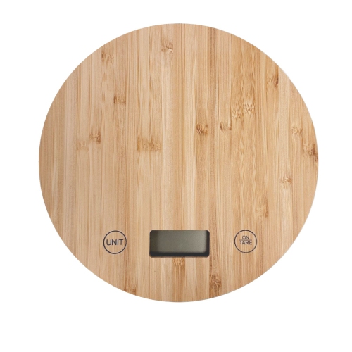 JS Gourmet - Round Digital Kitchen Scale with LCD Display, Made of Bamboo