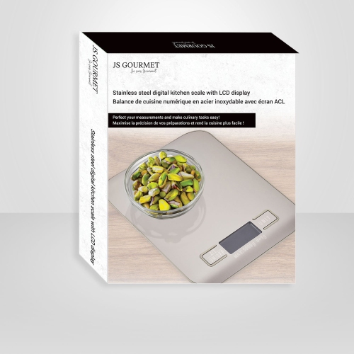 JS Gourmet - Digital Kitchen Scale with LCD Screen, Stainless Steel