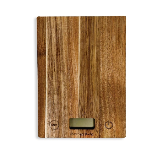 JS Gourmet - Balance de cuisine numérique avec écran ACL, en bois d'acacia