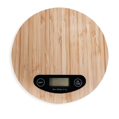 JS Gourmet - Round Digital Kitchen Scale with LCD Display, Made of Bamboo