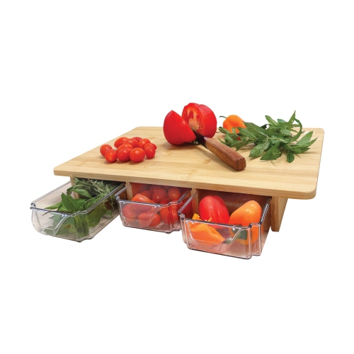 Image 1 of 2.. JS Gourmet - Bamboo Cutting Board With 3 Sliding Drawers
