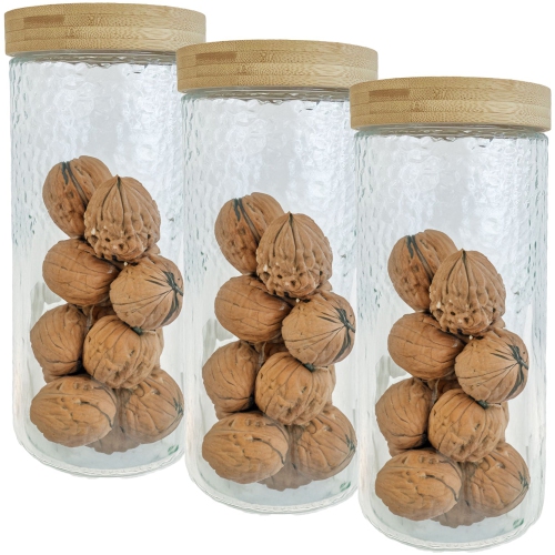JS Gourmet - Set of 3 Embossed Glass Containers with Airtight Lid, 2100ml Capacity