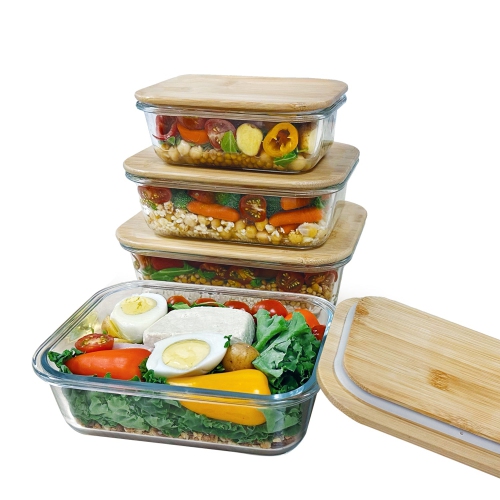 JS Gourmet - Set of 3 Food Containers, Bamboo Lid, Oven Safe