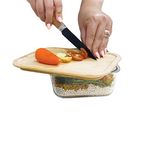 JS Gourmet - Set of 3 Food Containers, Bamboo Lid, Oven Safe