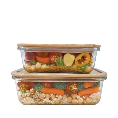 JS Gourmet - Set of 2 Food Containers, Bamboo Lid, Oven Safe