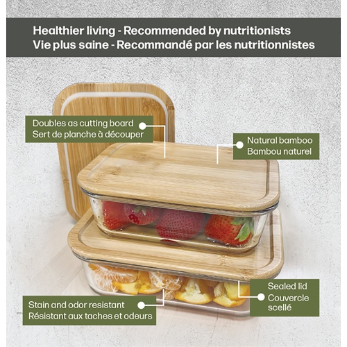 JS Gourmet - Set of 2 Food Containers, Bamboo Lid, Oven Safe