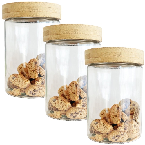 JS GOURMET  - Set Of 3 Glass Containers With Airtight Lid, 1300Ml Capacity