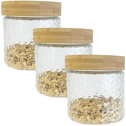 JS GOURMET  - Set Of 3 Embossed Glass Containers With Airtight Lid, 900Ml Capacity