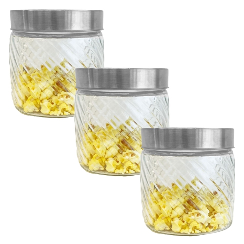 JS GOURMET  - Set Of 3 Embossed Glass Containers With Airtight Lid, 900Ml Capacity