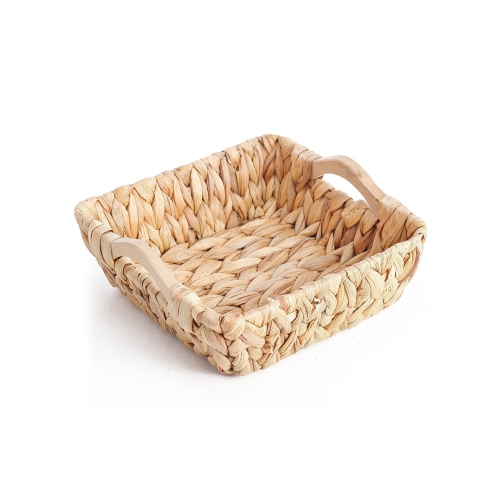 Jessar - Set of 2 Water Hyacinth Storage Baskets with Wooden Handles