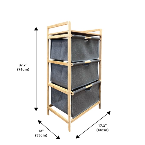 Jessar - Storage Cabinet with Removable Laundry Basket, Bamboo Frame, Grey