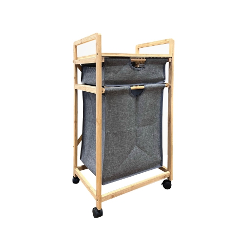 JESSAR  - Storage Cabinet With Removable Laundry Basket, Bamboo Frame In Grey