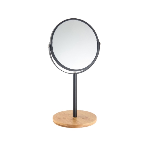 Jessar - Double Sided Mirror with Bamboo Stand, 1x and 2x Magnification, Black