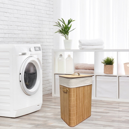 Jessar – panier à linge à canne en bambou, doublure amovible en polyester