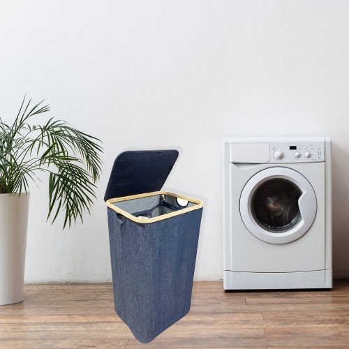 Jessar - Laundry Basket with Inner Bag and Lid, Denim