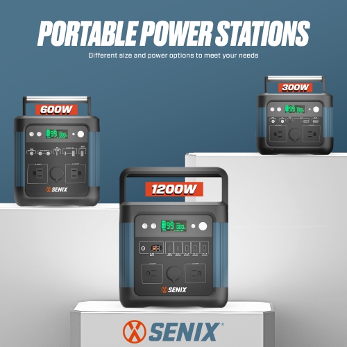 SENIX 600W Portable Power Station, 1200W Peak, 518Wh Li-ion Battery, Solar-Ready Backup for Home, Camping & Emergencies, Fast Charging USB & AC
