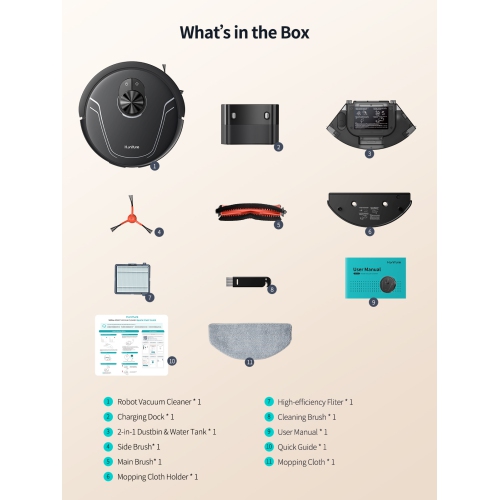 Honiture V8PRO Robot Vacuum, 5000Pa Smart Robot Vacuum Cleaner and Mop Combo, 180min Runtime, Self-Charging, App/Remote/Alexa, Super-Slim, for