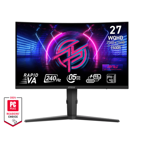 MSI MPG 275CQRXF, 27" Rapid VA Gaming Monitor, 2560 x 1440 Curved Gaming Monitor, 0.5ms (GTG), 16:9, 240Hz, Adaptive Sync, 1500R, Tilt, Swivel and
