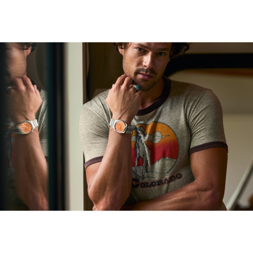 Montre automatique pour hommes « TSUYOSA » 40&nbsp;mm avec boîtier et bracelet en acier inoxydable argenté et cadran orange de Citizen