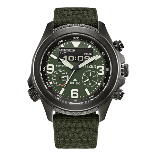 Citizen Mens Promaster Land Eco-Drive Watch 43.9mm Grey Stainless Steel Case Green CORDURA® Strap with Green Dial