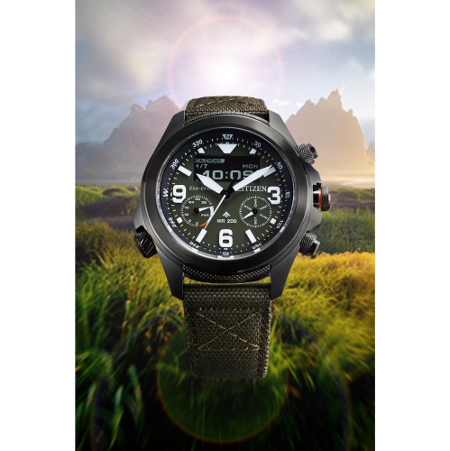 Citizen Mens Promaster Land Eco-Drive Watch 43.9mm Grey Stainless Steel Case Green CORDURA® Strap with Green Dial