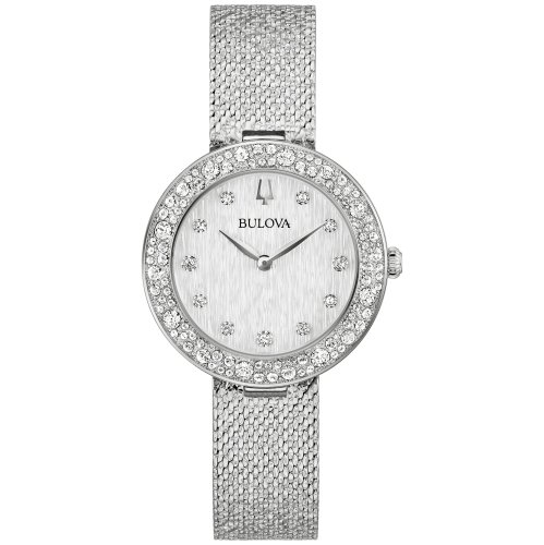 BULOVA  Ladies Crystal Quartz Watch 32MM -Tone Stainless Steel Case And Bracelet With Dial (96L329) In Silver
