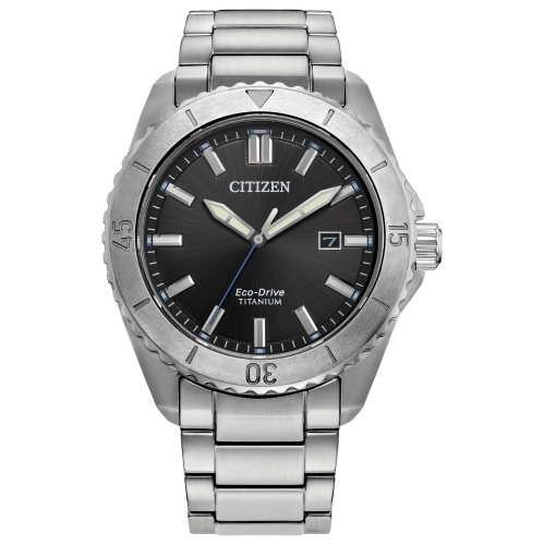 Montre pour hommes Brycen Eco-Drive 41&nbsp;mm avec boîtier et bracelet en super titane argenté et cadran noir de Citizen